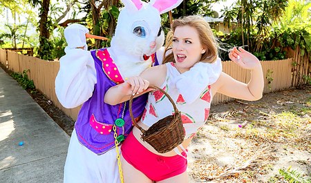 The guy protected the girl from the rabbit and roasted the cutie in joy