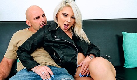 Busty blonde seduces big guy into sex on first date