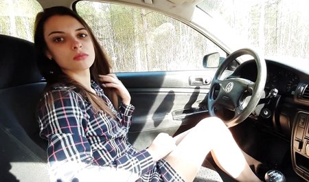 Helped a girl learn to drive a car and have sex right there