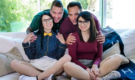 Stepdads Help Stepdaughters Relax From School With Group Porn