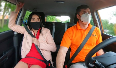 Brunette learns to drive and manages to have sex with the instructor