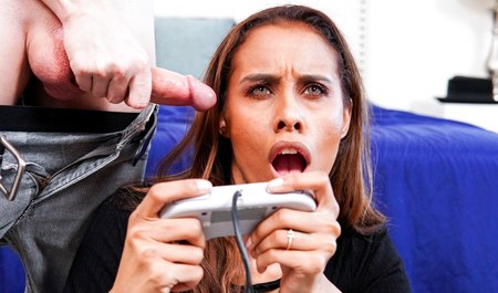 Stepson taught stepmom to suck dick and play console at the same time