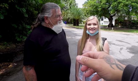 Young blonde rides in a minibus on a big black cock