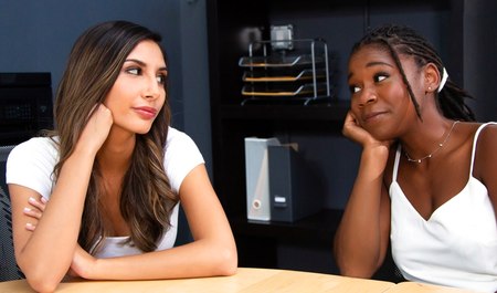 A charming student seduced a black applicant into lesbian sex in the library