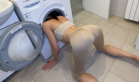 Stepmom gets stuck in washing machine and gets hot sex from stepson